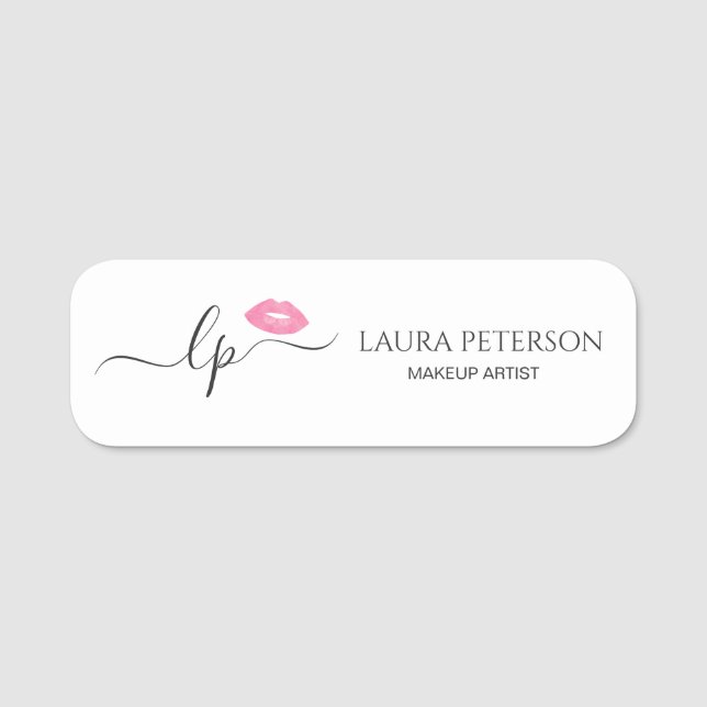 Elegant pink lips handwritten script calligraphy name tag (Front)