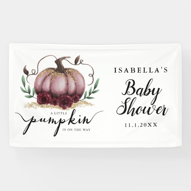 Elegant Pink Little Pumpkin Baby Shower Banner (Horizontal)