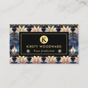 Elegant Pink Lotus Faux Stained Glass Pattern Business Card