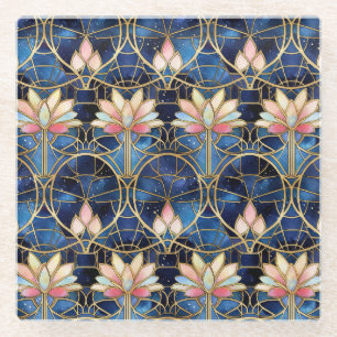 Elegant Pink Lotus Faux Stained Glass Pattern Coaster