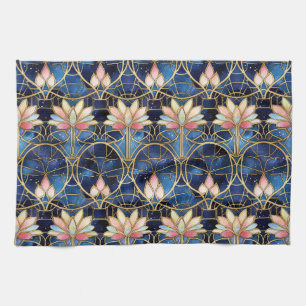 Elegant Pink Lotus Faux Stained Glass Pattern Kitchen Towel