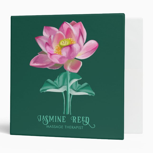 Elegant Pink Lotus Green Botanical Wellness Spa Binder (Front/Inside)