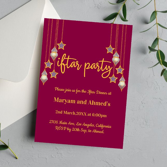 Elegant Pink Magenta and Gold Iftar Party Invitation (Creator Uploaded)
