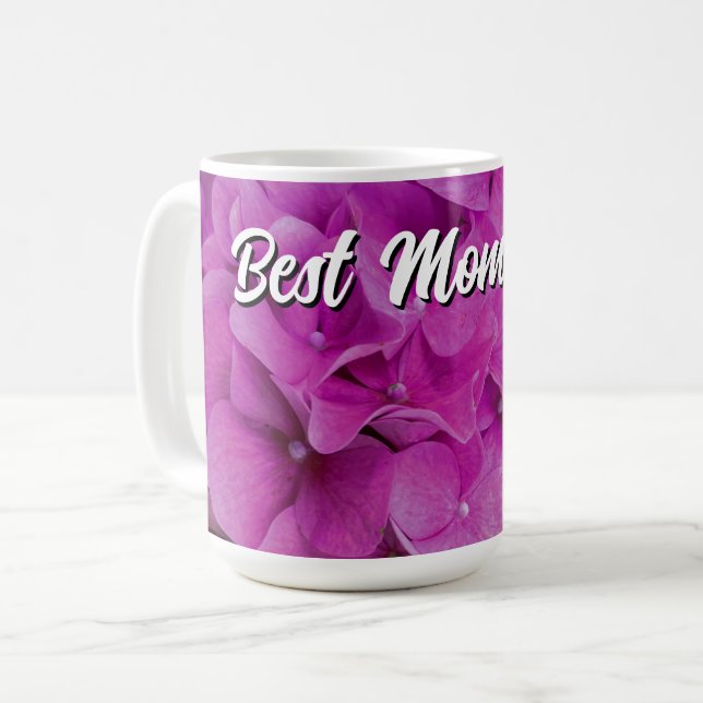 Elegant pink magenta floral hydrangeas roses  coffee mug (Front Left)