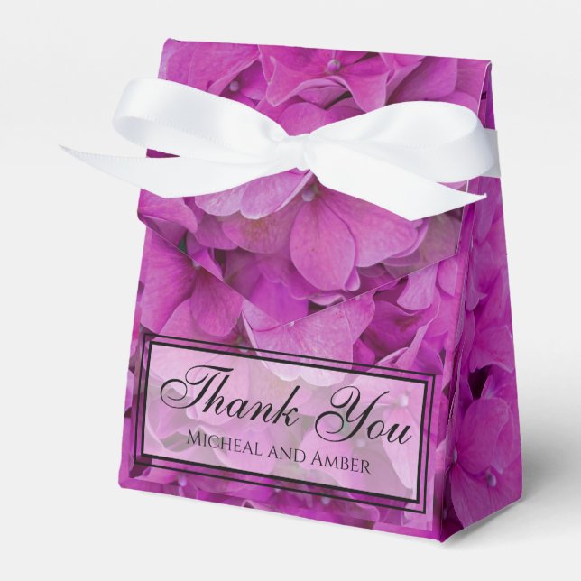 Elegant pink magenta floral hydrangeas roses  favor box (Front Side)
