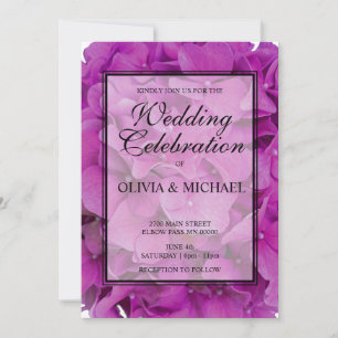 Elegant pink magenta floral hydrangeas roses invitation