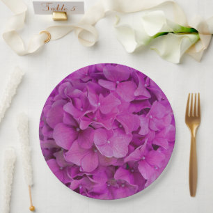 Elegant pink magenta floral hydrangeas roses  paper plate