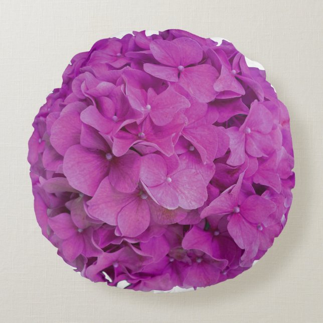 Elegant pink magenta floral hydrangeas roses  round pillow (Front)