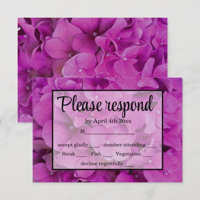 Elegant pink magenta floral hydrangeas roses  RSVP card (Front/Back)