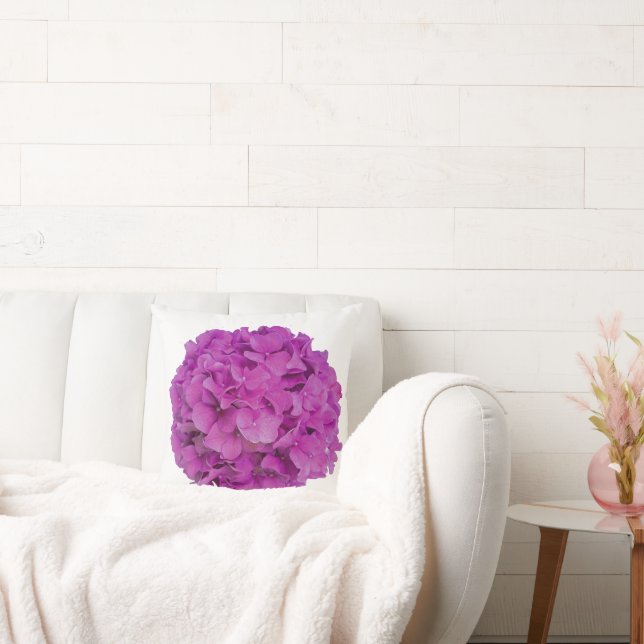 Elegant pink magenta floral hydrangeas roses  throw pillow (Couch)