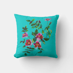 Elegant pink magenta watercolor floral roses  throw pillow