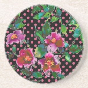 Elegant pink magenta watercolor florals roses coaster