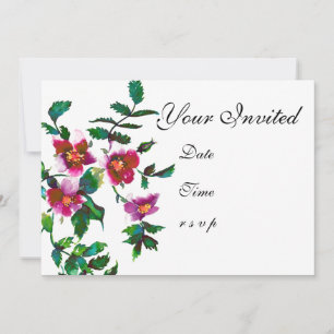 Elegant pink magenta watercolor roses  invitation