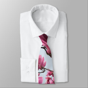 Elegant Pink Magnolia Blossoms Peaceful Hanami Tie