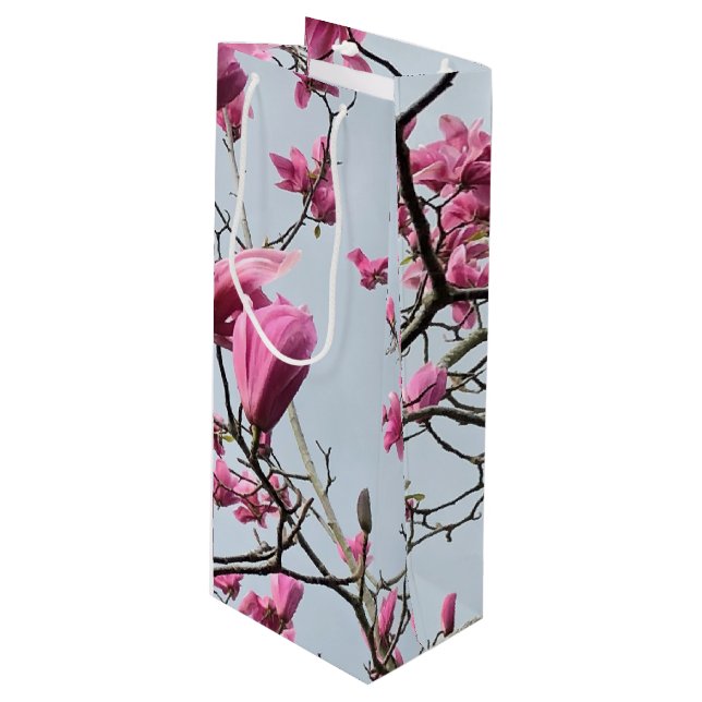 Elegant Pink Magnolia Blossoms Peaceful Hanami Wine Gift Bag (Front Angled)