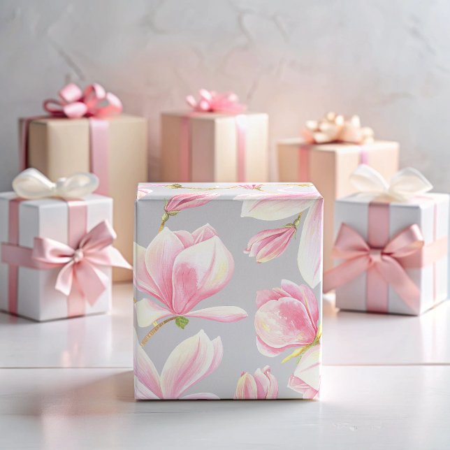 Elegant Pink Magnolia Flower Pattern Watercolor Wrapping Paper (Elegant Pink Magnolia Flower Pattern Watercolor Wrapping Paper)