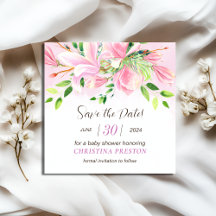 Elegant Pink Magnolia Watercolor Baby Shower