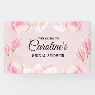 Elegant Pink Magnolia Watercolor Bridal Shower Banner