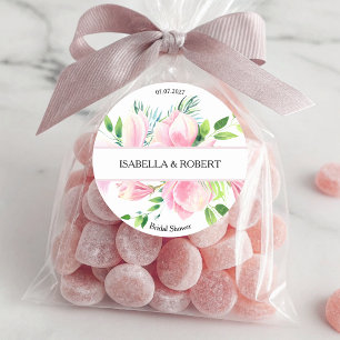 Elegant Pink Magnolia Watercolor Bridal Shower Cla Classic Round Sticker