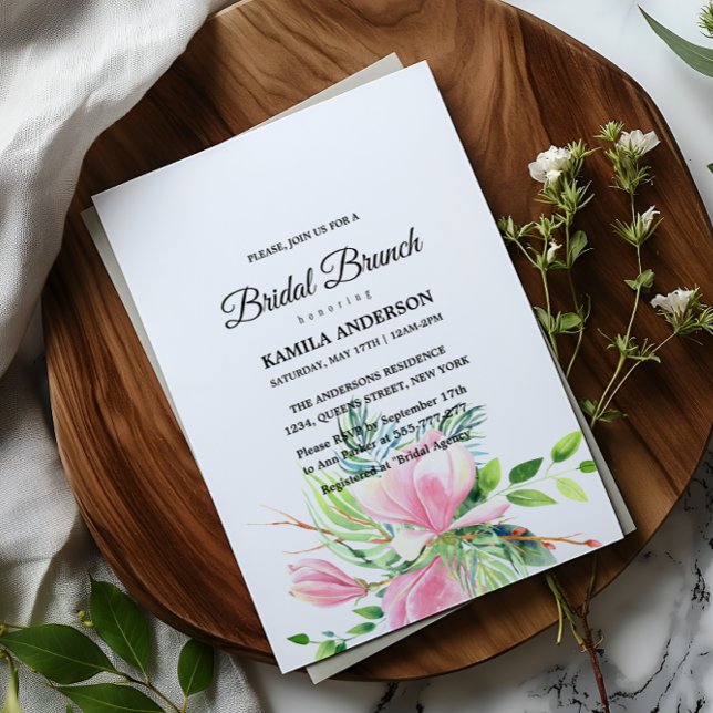 Elegant Pink Magnolia Watercolor Bridal Shower Invitation (Elegant Pink Magnolia Watercolor Bridal Shower Invitation)