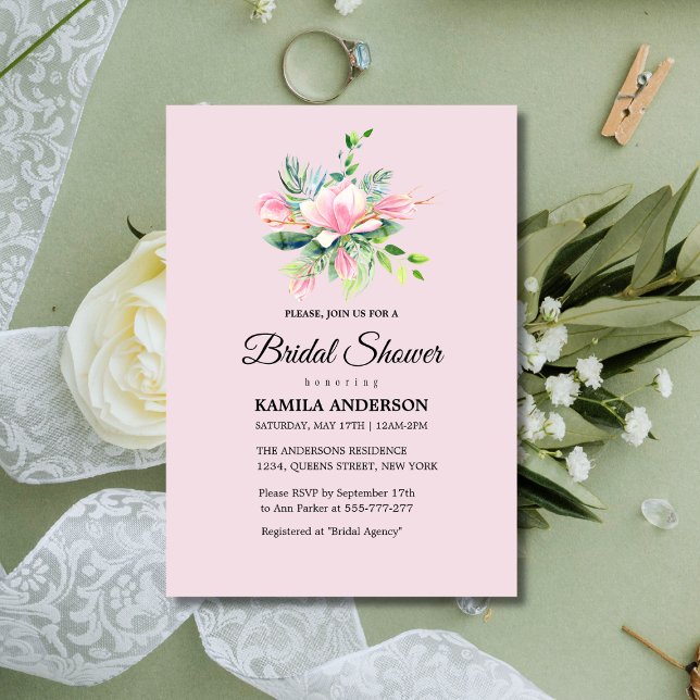 Elegant Pink Magnolia Watercolor Bridal Shower Invitation (Creator Uploaded)