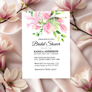 Elegant Pink Magnolia Watercolor Bridal Shower Invitation