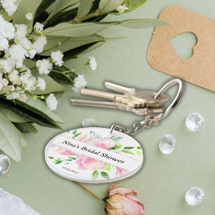 Elegant Pink Magnolia Watercolor Bridal Shower Keychain