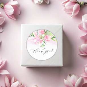 Elegant Pink Magnolia Watercolor Thank You Classic Round Sticker