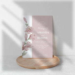 Elegant Pink Magnolia Wedding Invitation 