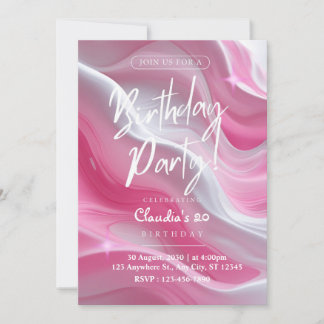 Elegant Pink Marble 20th Birthday Party Invitation
