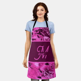 Elegant Pink Marble bold Monogram Typography Apron