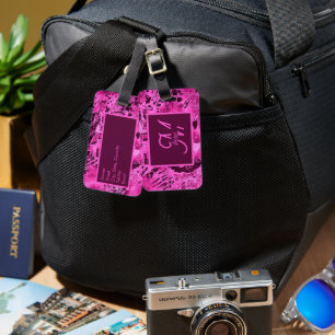 Elegant Pink Marble bold Monogram Typography Luggage Tag