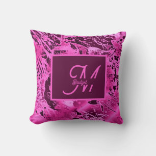 Elegant Pink Marble bold Monogram Typography Throw Pillow