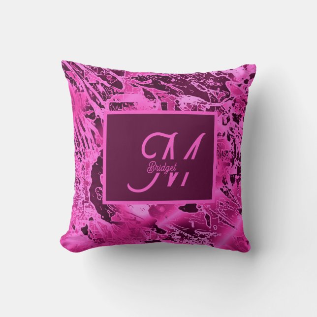 Elegant Pink Marble bold Monogram Typography Throw Pillow (Front)
