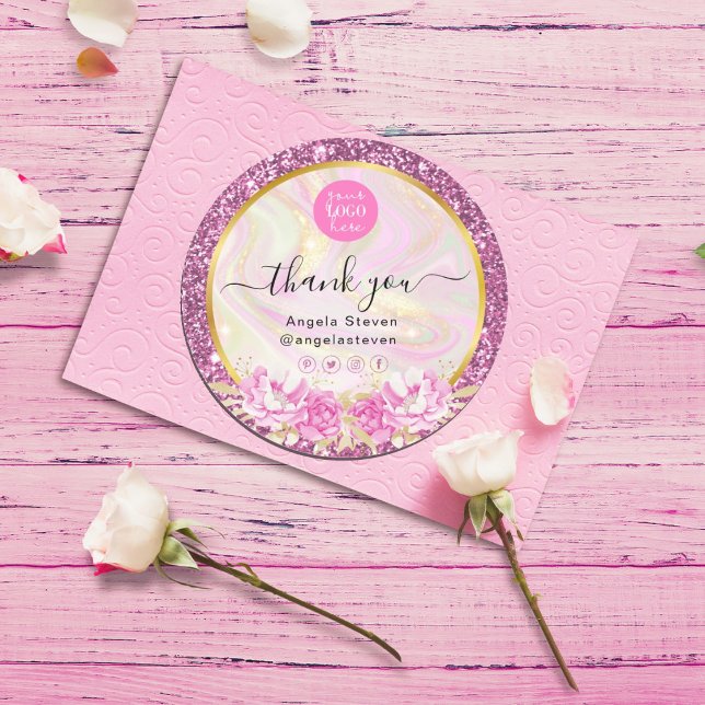 Elegant Pink Marble Floral Chic Gold Glitter  Classic Round Sticker (Creator Uploaded)