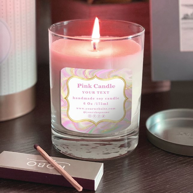 Elegant Pink Marble Gold Candle Label Template (Creator Uploaded)