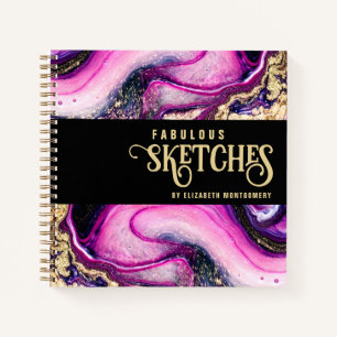 Elegant Pink Marble Gold Glitter Glam Sketch Book