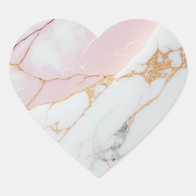 Elegant Pink Marble & Gold Heart Sticker (Front)
