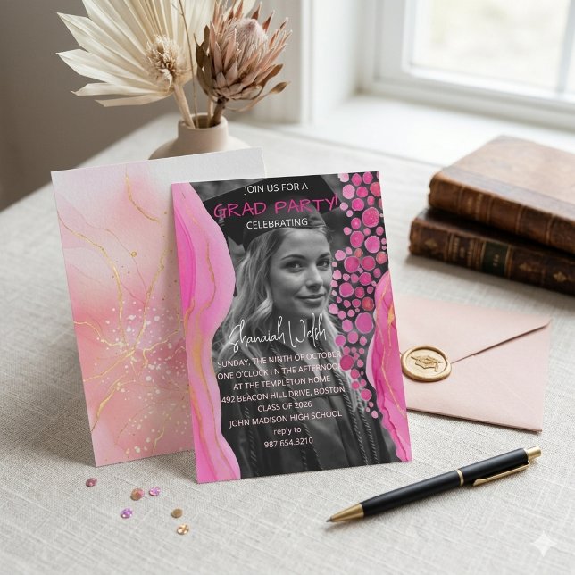 Elegant Pink Marble Graduation Invitation  (Créateur téléchargé)