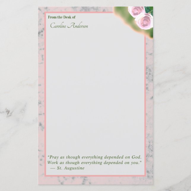 Elegant Pink Marble Inspirational Stationary (Front)