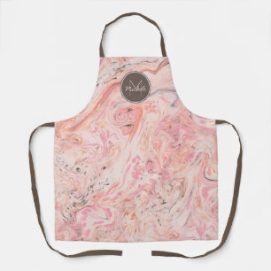 Elegant Pink Marble Monogram Apron