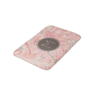 Elegant Pink Marble Monogram Bath Mat