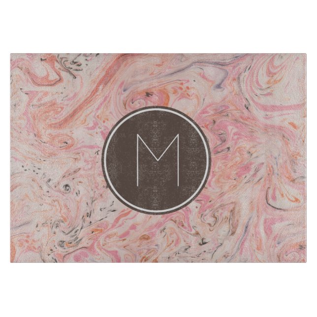Elegant Pink Marble Monogram Cutting Board (Front)