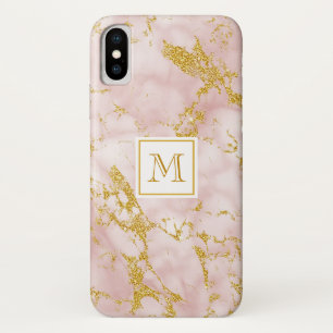 Elegant Pink Marble Monogram Faux Gold Glitter Case-Mate iPhone Case