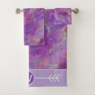 Elegant Pink Marble Pattern With Monogram Bath Towel Set