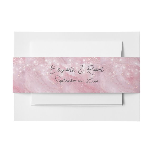 Elegant Pink Marble Sparkle Stars Invitation Belly Band (Front Example)