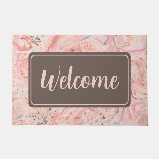 Elegant Pink Marble Welcome Doormat (Front)