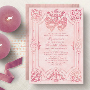 Elegant Pink Masquerade Mask Quinceanera Invitation