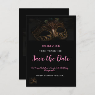 Elegant Pink Masquerade Mask Theme Sweet 16th  Save The Date