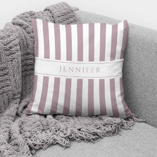 Elegant Pink Mauve Stripes Pattern Name Throw Pillow